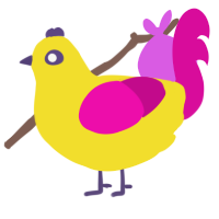 A yellow and fuchsia chicken