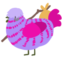A lilac and fuchsia chicken with a bar pattern
