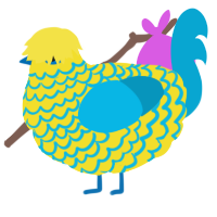 A yellow and cerulean chicken with a lace pattern