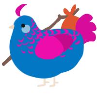 A sapphire and fuchsia chicken with a half-lace pattern