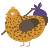 A orange and bark chicken with a speckle pattern