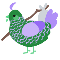 A viridian and lilac chicken with a lace pattern