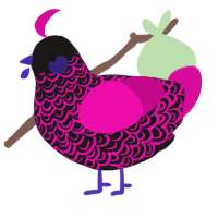 Scene Raver, a sable and fuchsia chicken with a double-lace pattern