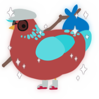 A red and aqua chicken with a neck-speckle pattern