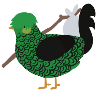 A viridian and black chicken with a double-lace pattern