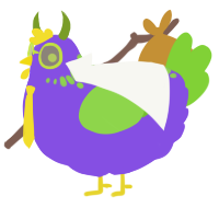 A blurple and grass chicken with a neck-speckle pattern