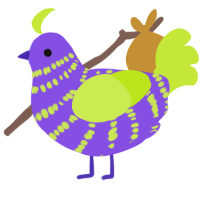 A blurple and lime chicken with a bar pattern