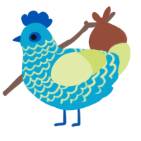 A cerulean and lemon chicken with a lace pattern