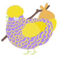 A lilac and yellow chicken with a lace pattern