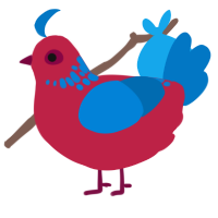 A crimson and sapphire chicken with a neck-speckle pattern