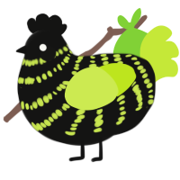 A black and lime chicken with a bar pattern