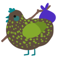 A bark and chartreuse chicken with a speckle pattern