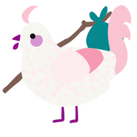 Sugarcube, a white and rose chicken with a speckle pattern