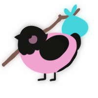A pink and black chicken with a head pattern