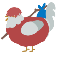 A red and silver chicken with a head pattern