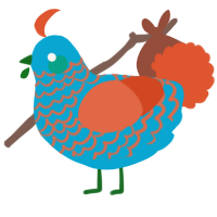 A cerulean and vermilion chicken with a lace pattern