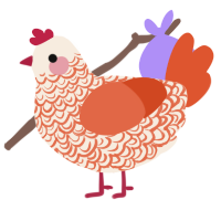 A cream and vermilion chicken with a double-lace pattern
