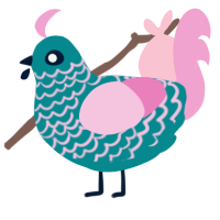 Ocean Sunrise, a teal and pink chicken with a lace pattern