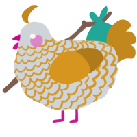 A mist and ochre chicken with a lace pattern
