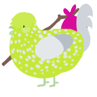 A lime and mist chicken with a speckle pattern