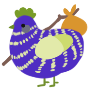 A indigo and lemon chicken with a bar pattern