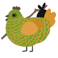 bumble, a chartreuse and orange chicken with a lace pattern