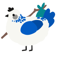 A white and ultramarine chicken with a neck-speckle pattern