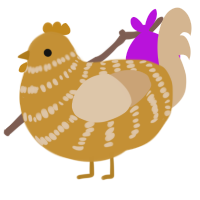 A gold and beige chicken with a bar pattern