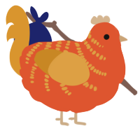 A vermilion and orange chicken with a half-bar pattern