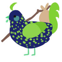 A navy and grass chicken with a speckle pattern