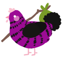 A plum and black chicken with a bar pattern