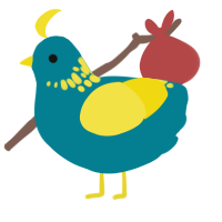 A sea and yellow chicken with a neck-speckle pattern