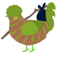 A brown and chartreuse chicken with a bar pattern