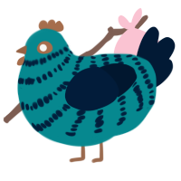 A teal and tumblr chicken with a bar pattern