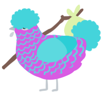 A orchid and aqua chicken with a lace pattern