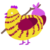 Gougar Counter, a yellow and maroon chicken with a bar pattern