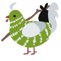 A chartreuse and mist chicken with a bar pattern