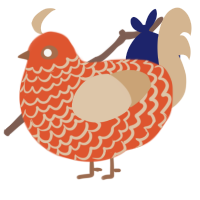 A vermilion and beige chicken with a lace pattern