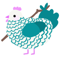 A white and teal chicken with a lace pattern