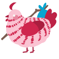 A rose and crimson chicken with a bar pattern
