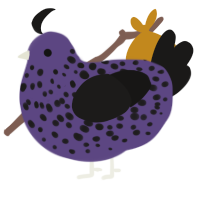 A overcast and sable chicken with a speckle pattern