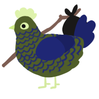 A olive and navy chicken with a lace pattern