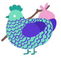 A mint and indigo chicken with a lace pattern