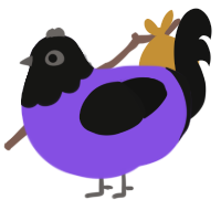 A blurple and black chicken with a head pattern