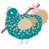 A teal and beige chicken with a speckle pattern