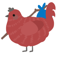 A red chicken with a bar pattern