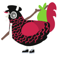A black and crimson chicken with a lace pattern