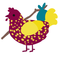 A maroon and yellow chicken with a speckle pattern