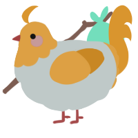 A silver and orange chicken with a head pattern