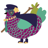 A plum and turquoise chicken with a lace pattern